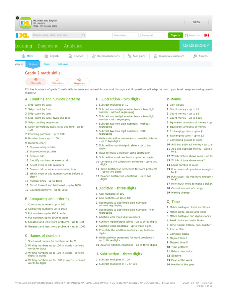 IXL - Grade 2 Math Skills | PDF | Shape | Numbers