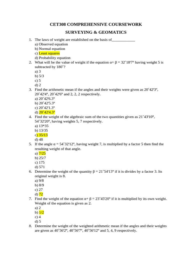 Surveying & Geomatics Coursework Questions | PDF | Waves