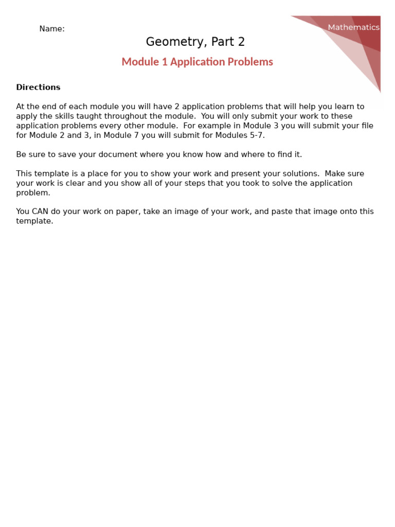 Geometry Module 1 Park Design Problems | PDF | Area | Length