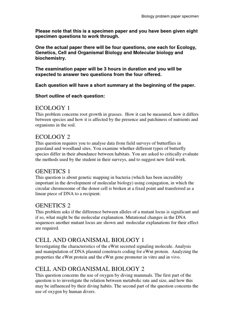 Ecology 1: Biology Problem Paper Specimen | PDF | Polyacrylamide Gel ...