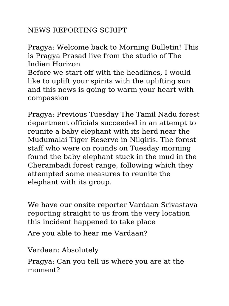 News Reporting Script | PDF