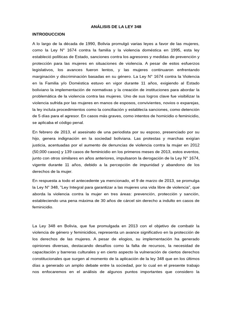 Análisis de la Ley 348 en Bolivia | PDF | La violencia contra las ...