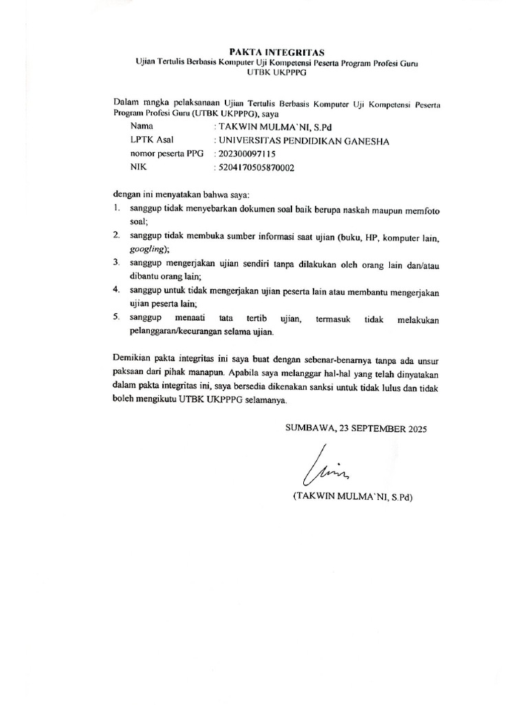 Kartu Ujian UKPPPG 2025 Takwin Mulma'ni | PDF