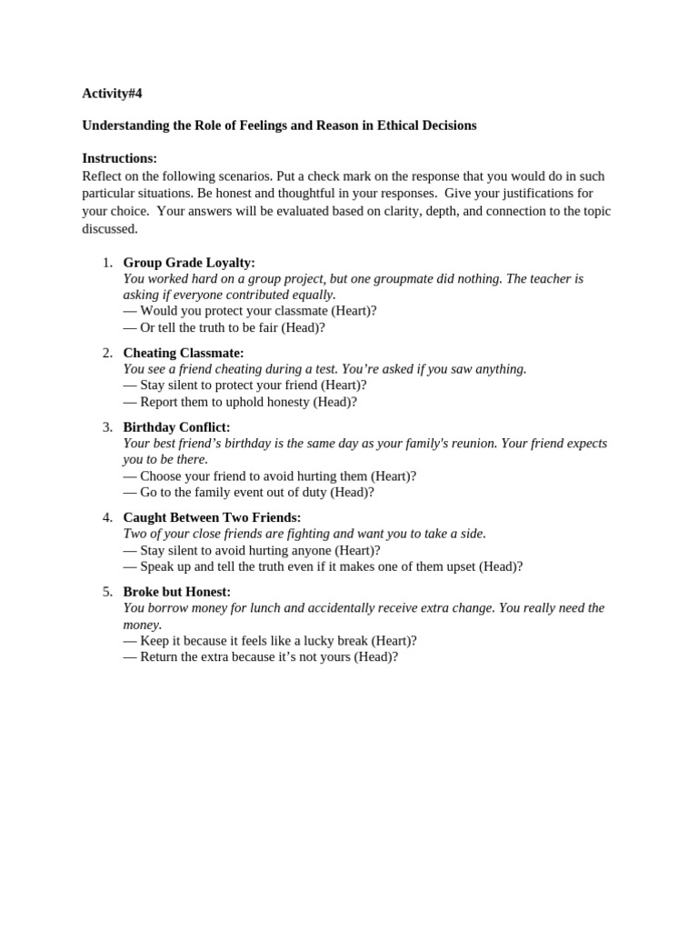 Activity 4 Feelings and Reason | PDF