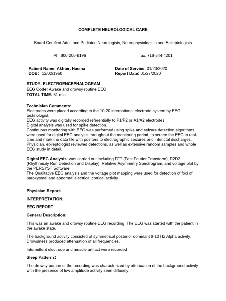 Normal EEG Report for Hasina Akhter | PDF | Electroencephalography ...