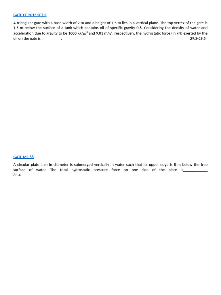 Hydrostatic Force Calculations for Gates | PDF