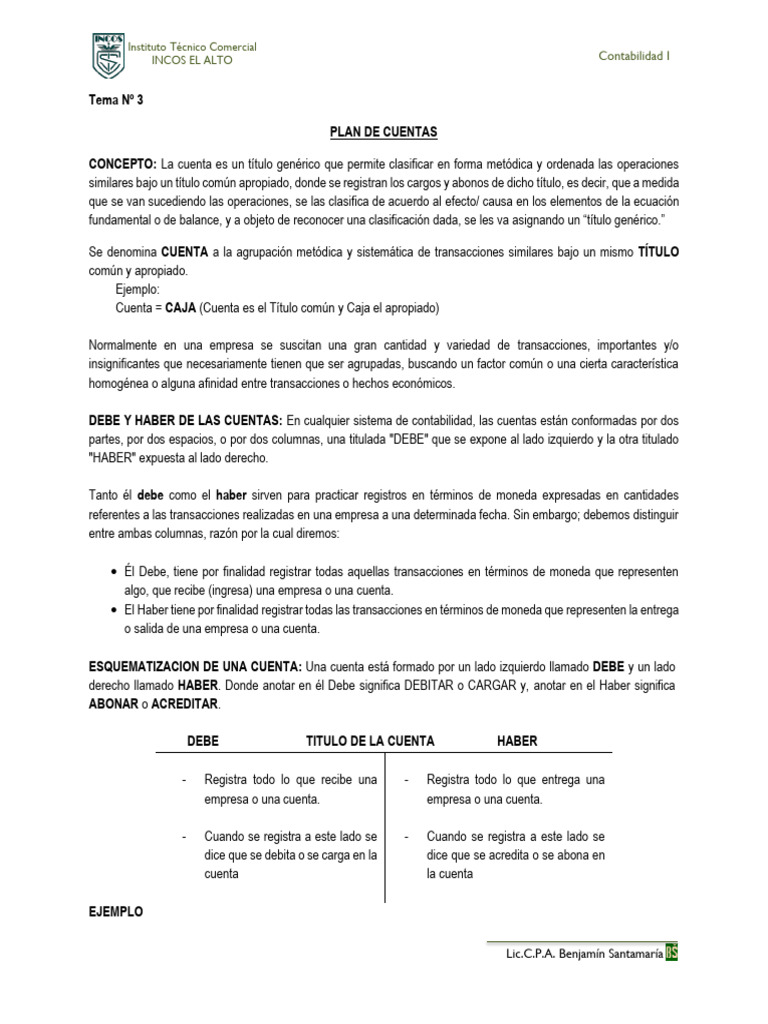 Tema 3 Plan de Cuentas | PDF | Contabilidad | Estado financiero