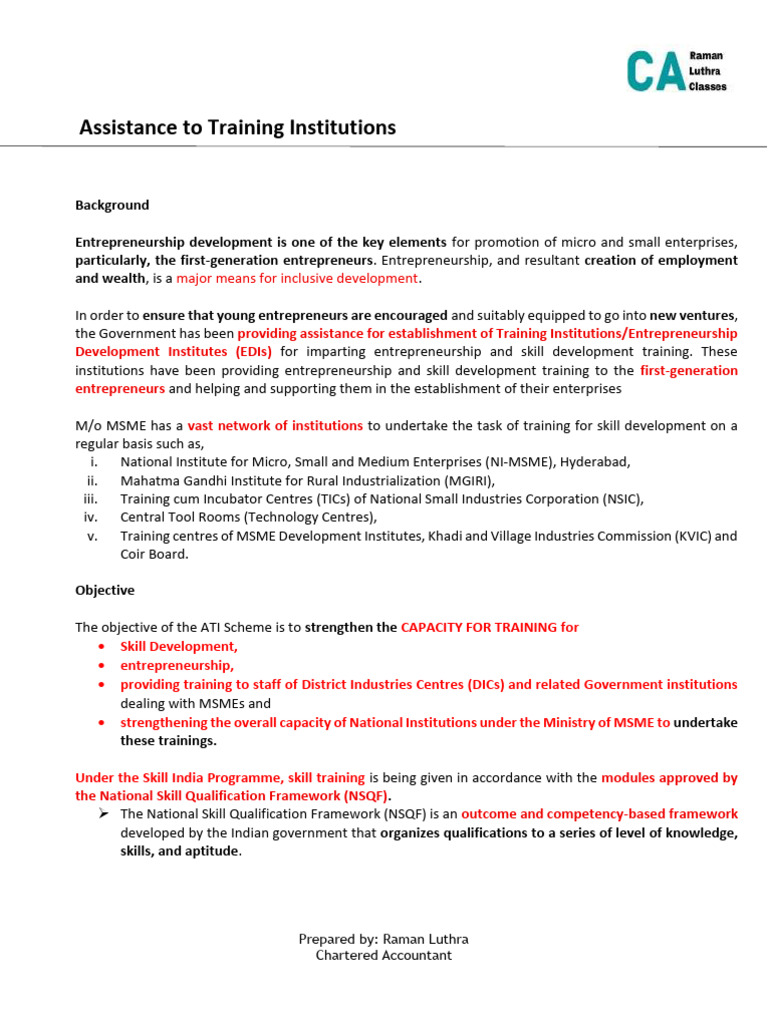 Assistance for MSME Training Institutions | PDF | Economies
