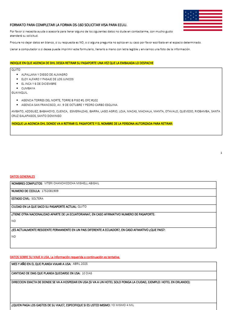 Guía para llenar el formulario DS-160 | PDF | Ecuador