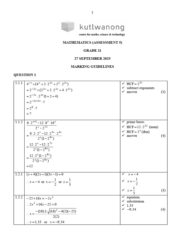 Solving Algebraic Expressions in Grade 11 | PDF | Mathematics ...