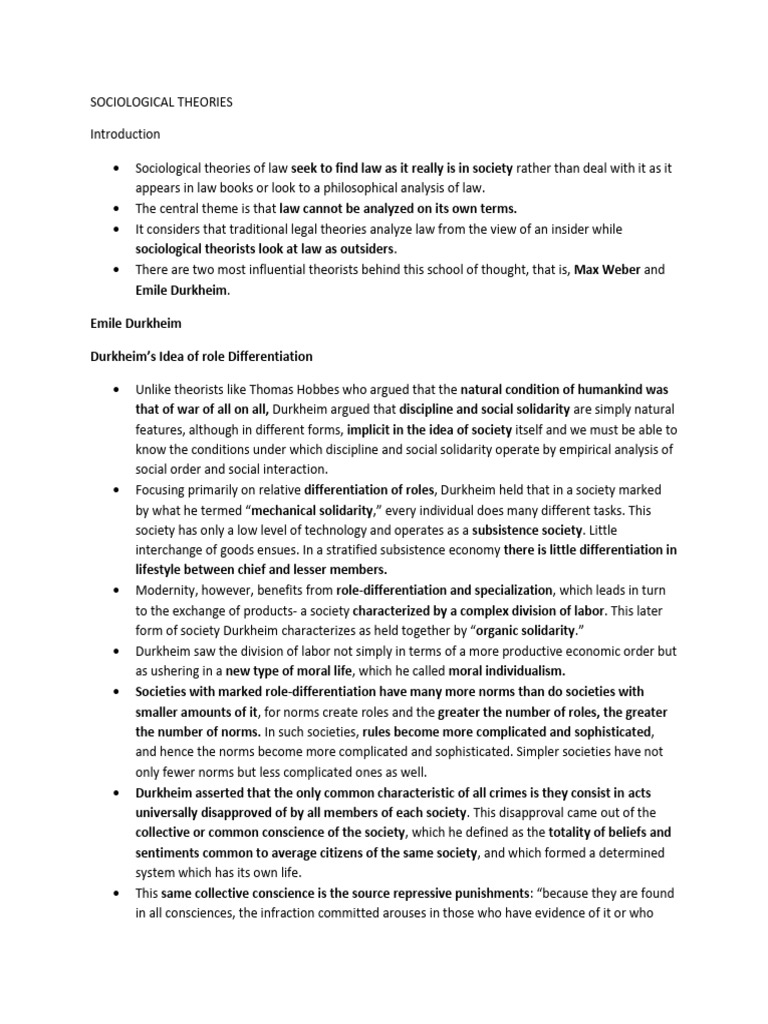 Sociological Theories of Law | PDF | Rationality | Émile Durkheim