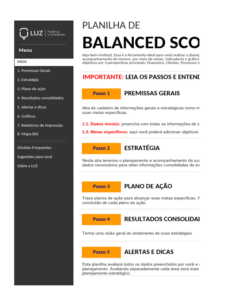 Planilha de Balanced Scorecard BSC | PDF | Planejamento estratégico ...
