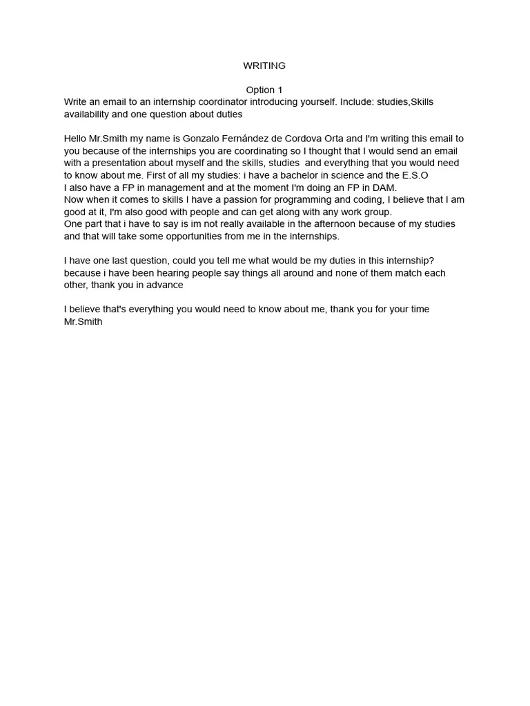 Internship Introduction Email Template | PDF