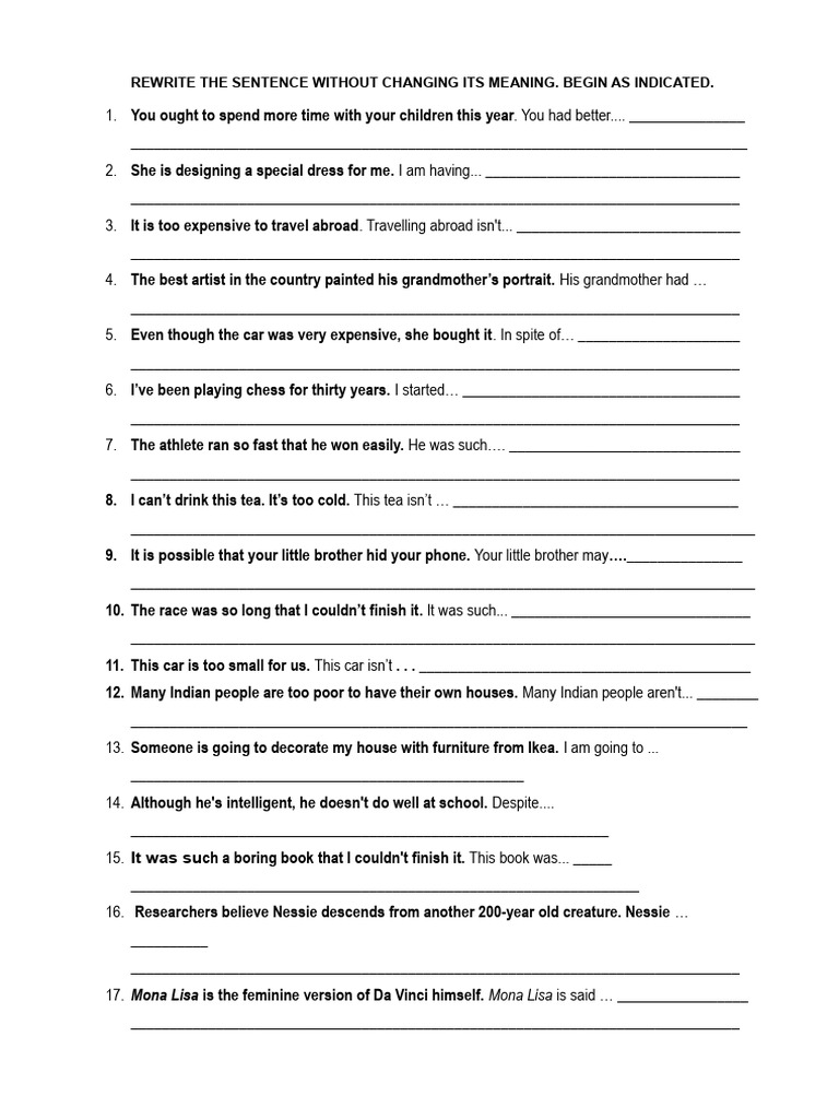 Sentence Rewriting Exercises | PDF | Chess | Chess Theory
