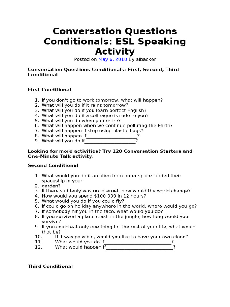 Conditional Conversation Questions for Kids | PDF | Chess Theory | Chess