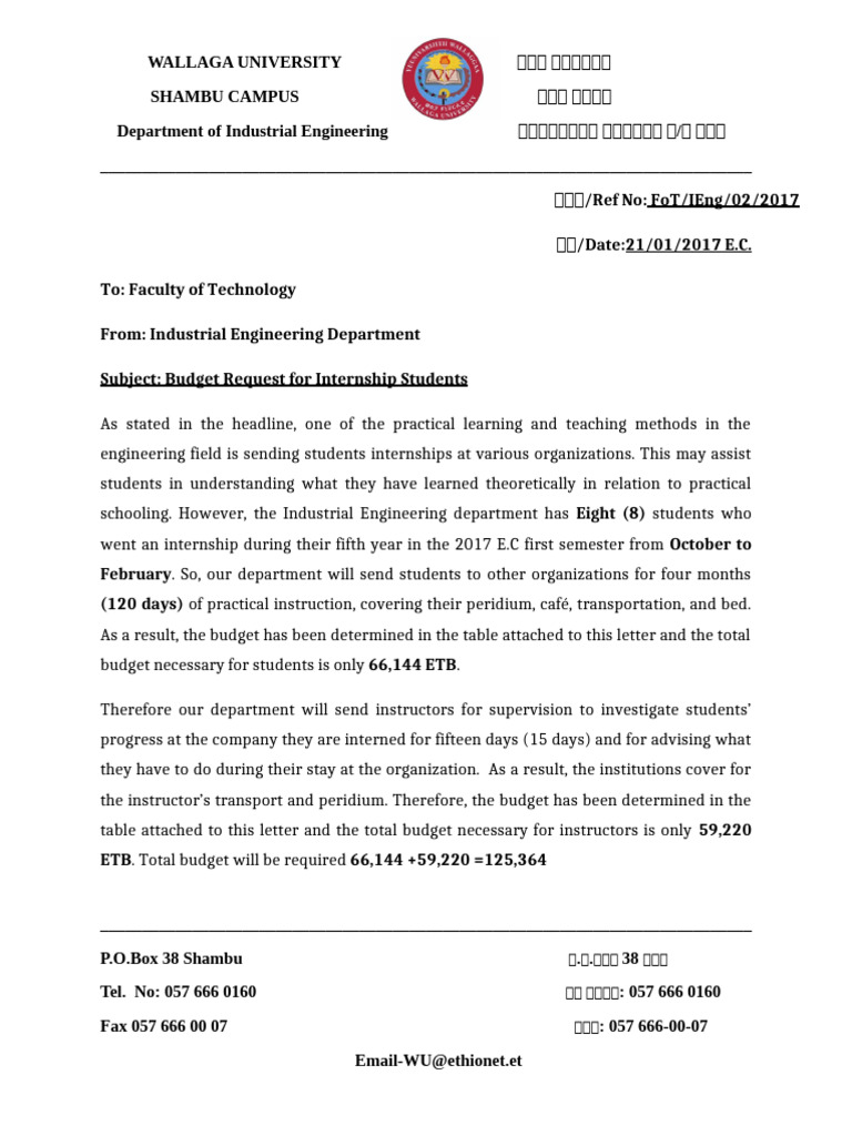 Internship Budget Request for Students | PDF | Industrial Engineering ...