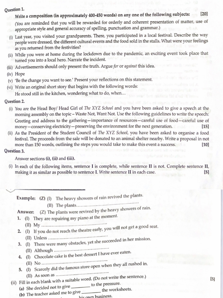 Language - Specimen Paper 1 | PDF