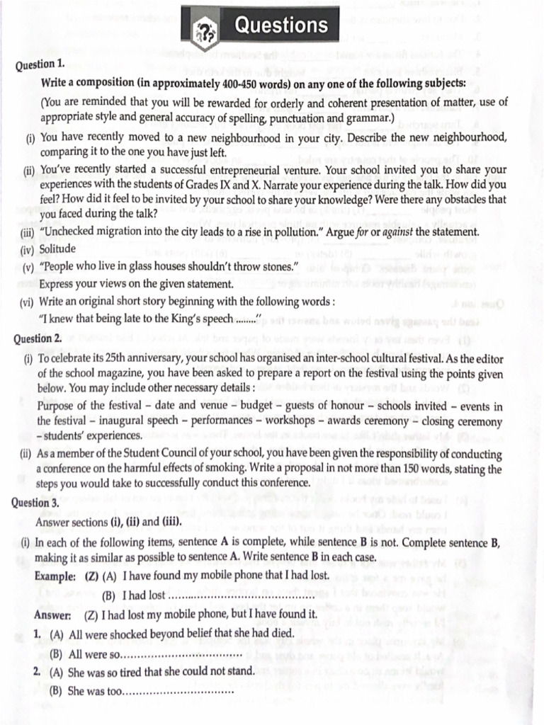 Language - Specimen Paper 3 | PDF
