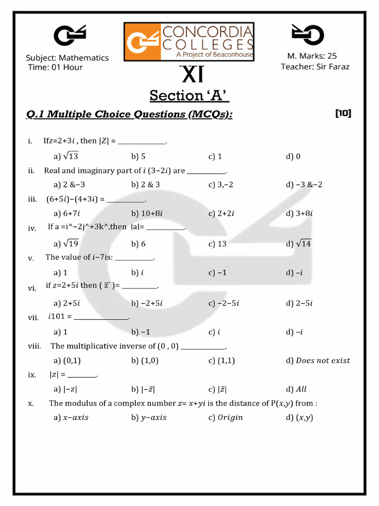 XI Maths Final Paper | PDF