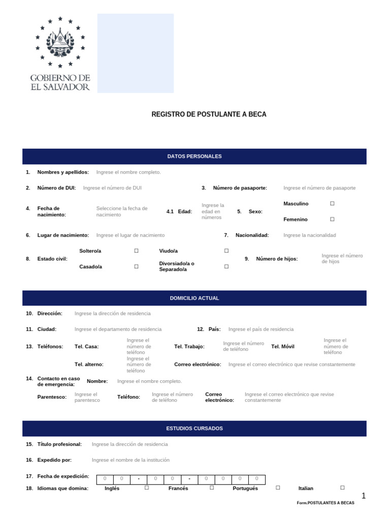 Registro de Postulante a Beca | PDF