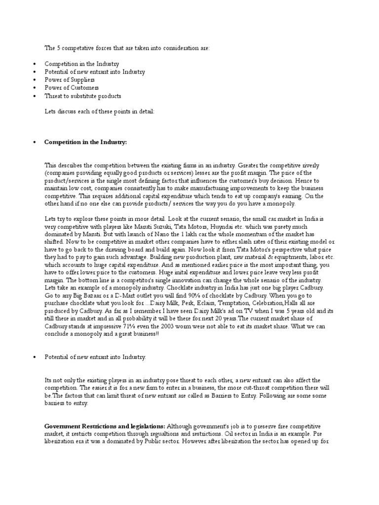 The 5 Competative Forces That Are Taken Into Consideration Are | PDF ...