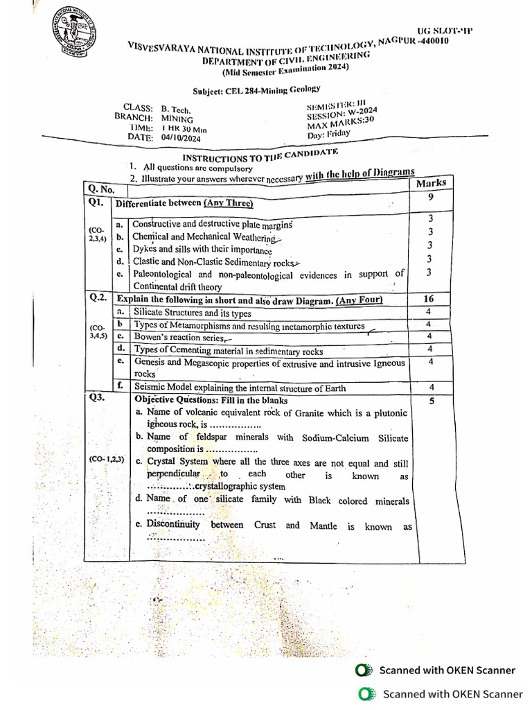 Geology Mid Sem Pyqs | PDF