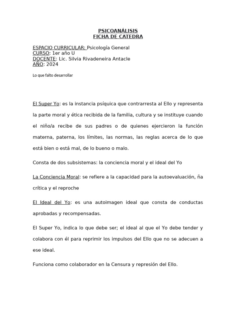 Psicoanálisis Ficha de Catedra | PDF
