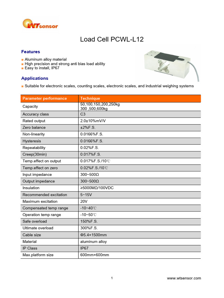 High Precision Load Cell PCWL-L12 | PDF