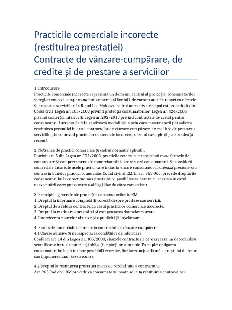 Referat Practici Comerciale Incorecte Extins | PDF