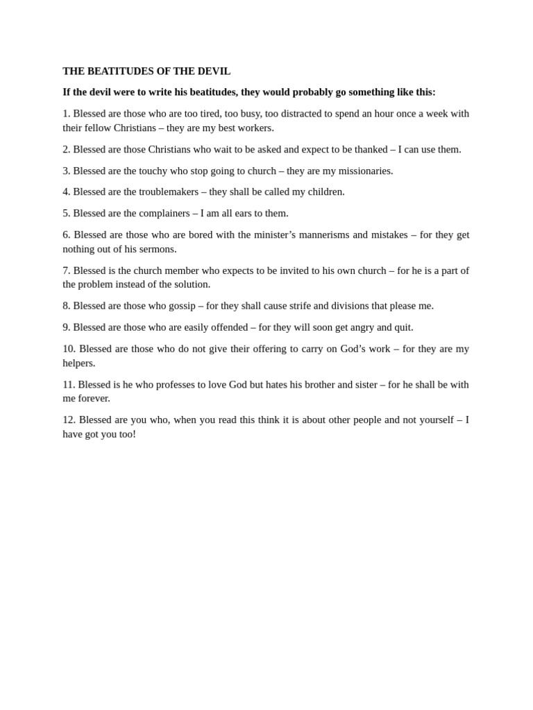 The Devil's Beatitudes Explained | PDF