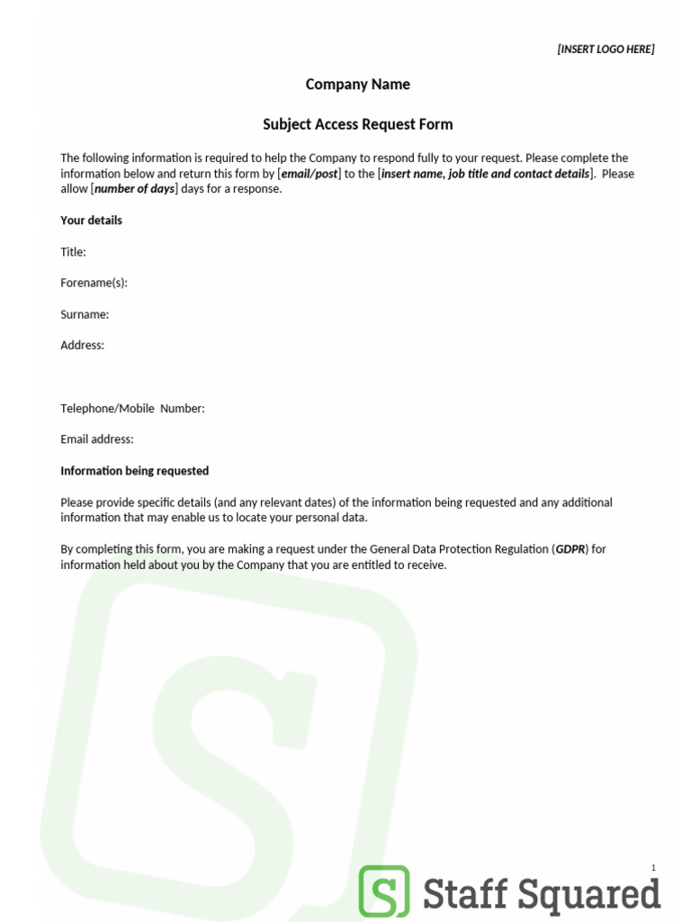 GDPR Subject Access Request Form | PDF