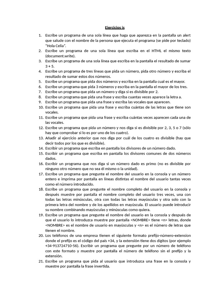 Ejercicios de JavaScript para principiantes | PDF | Caso de carta
