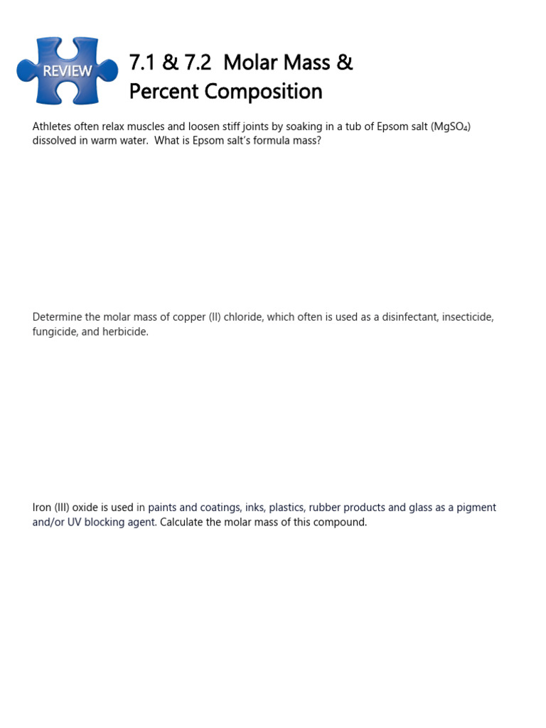 Molar Mass and Percent Composition Guide | PDF