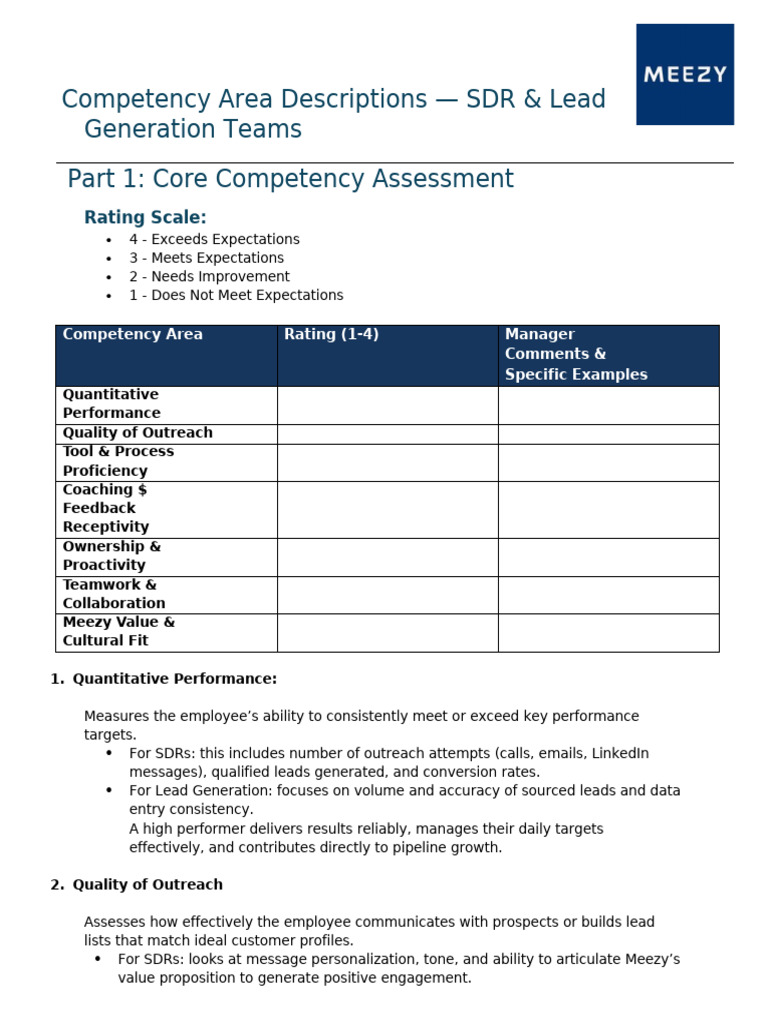 SDR & Lead Generation Competency Assessment | PDF | Business | Social ...