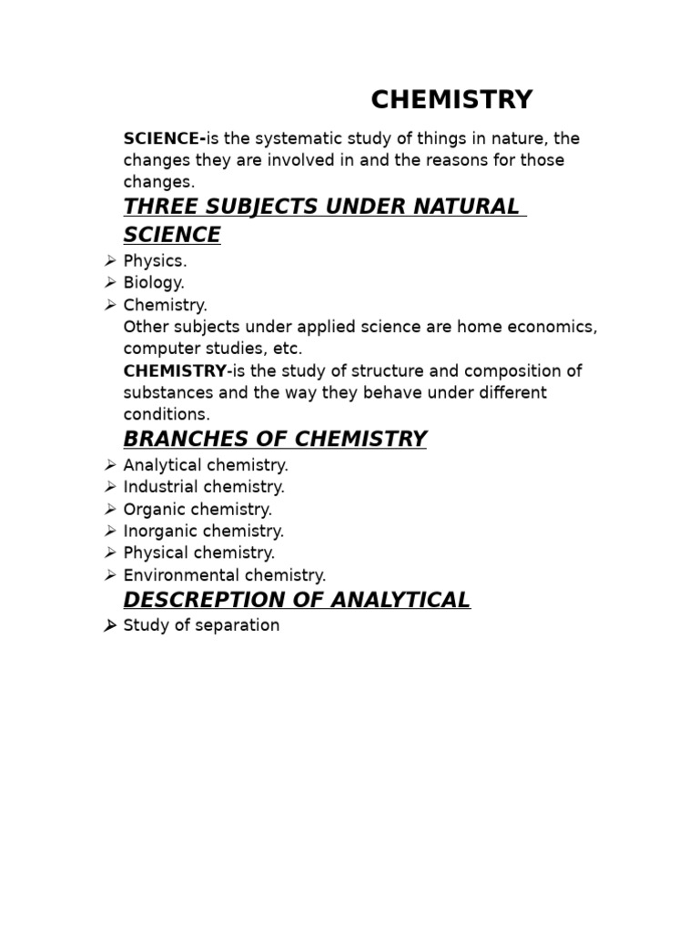 Overview of Chemistry and Its Branches | PDF
