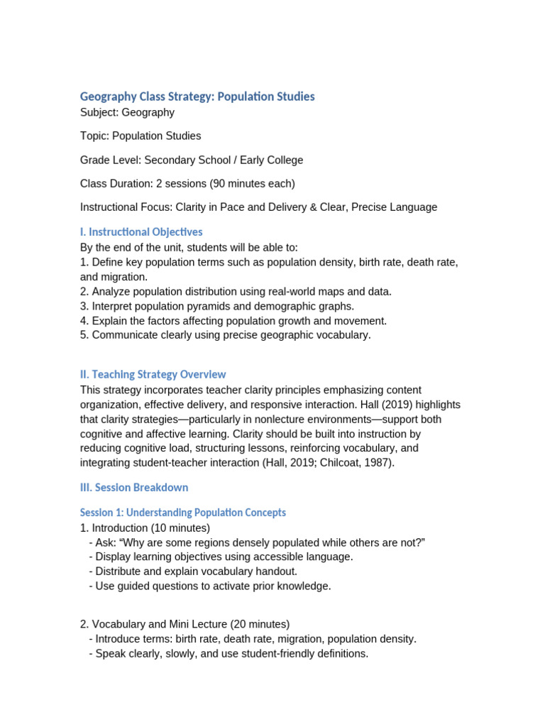 Population Studies Teaching Strategy | PDF | Teachers | Human Communication