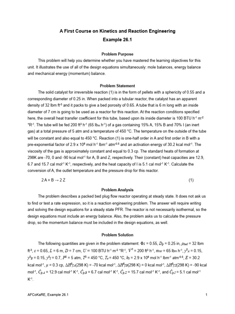 Packed Bed Reactor Design Example | PDF | Variable (Mathematics) | Gases