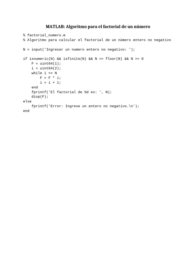 Factorial Numero Matlab | PDF