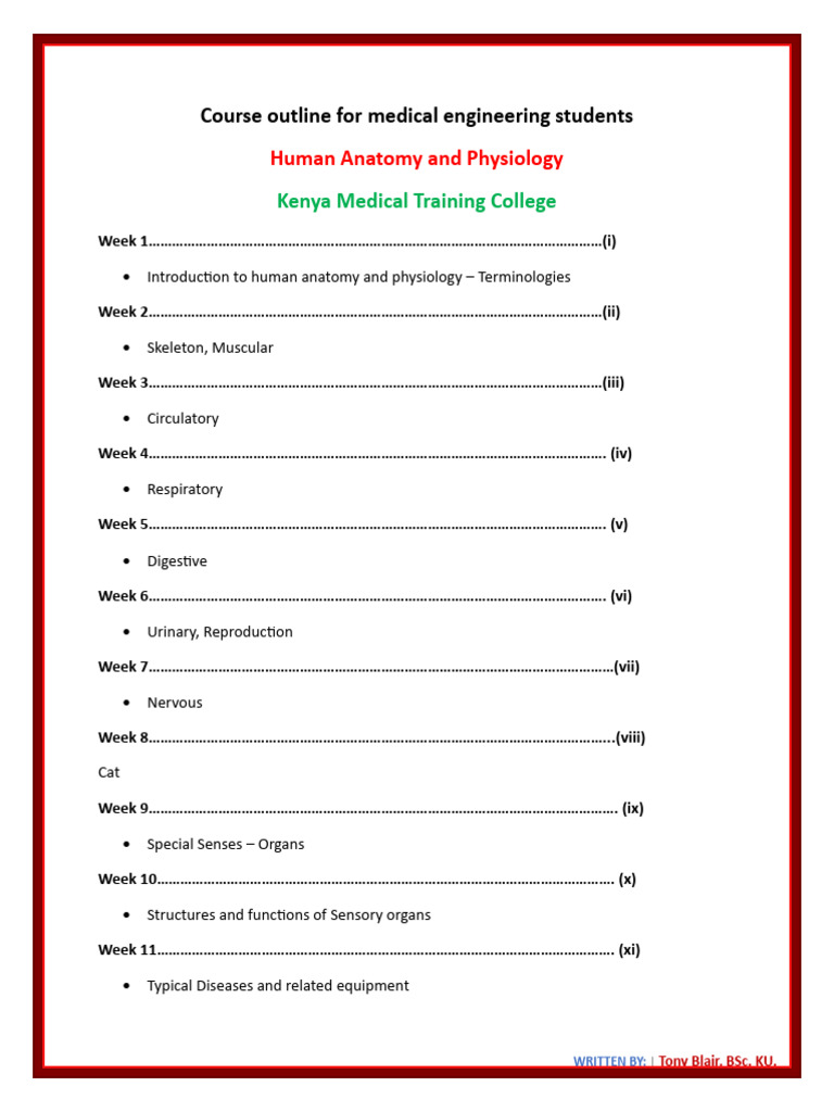 Medical Engineering Anatomy Course Outline | PDF | Human Body | Peritoneum