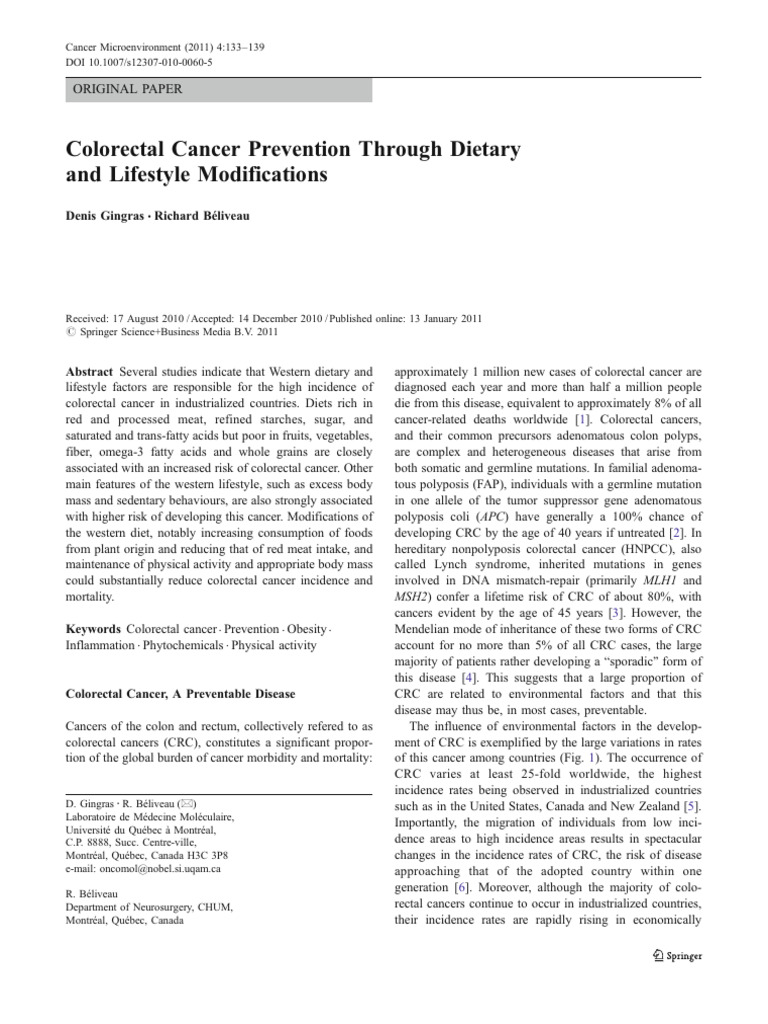 Colorectal Cancer: Diet and Lifestyle Impact | PDF | Colorectal Cancer ...