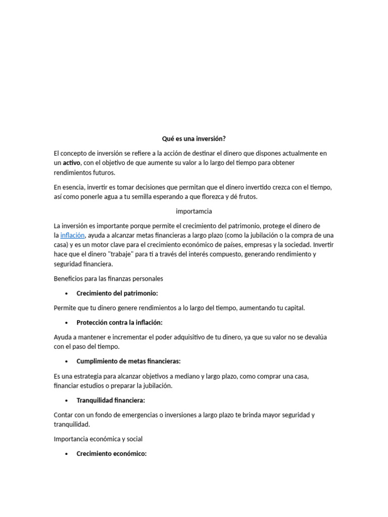 Concepto y beneficios de la inversión | PDF | Inversiones | Compartir ...
