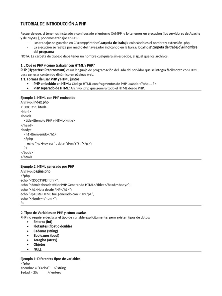 Tutorial PHP: Introducción y Ejemplos | PDF | Php | Servidor web