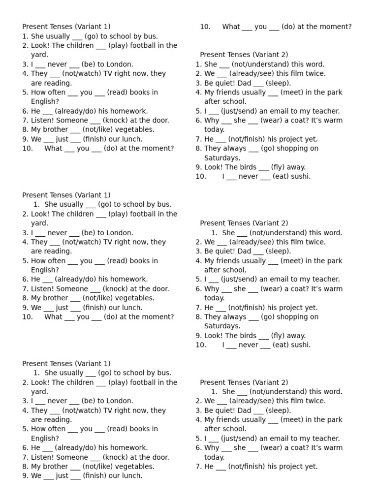 Present Tense Exercises for Students | PDF | Chess Openings | Chess Theory