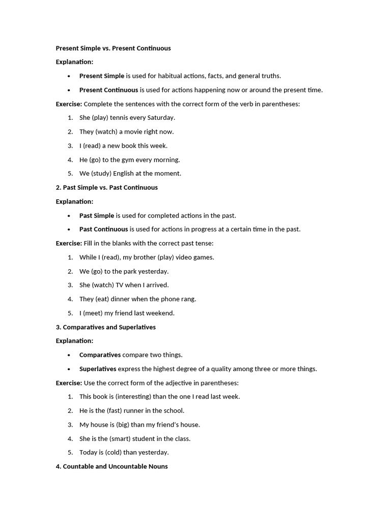 Grammar Drills For Level A2 | PDF | Adjective | Linguistic Morphology