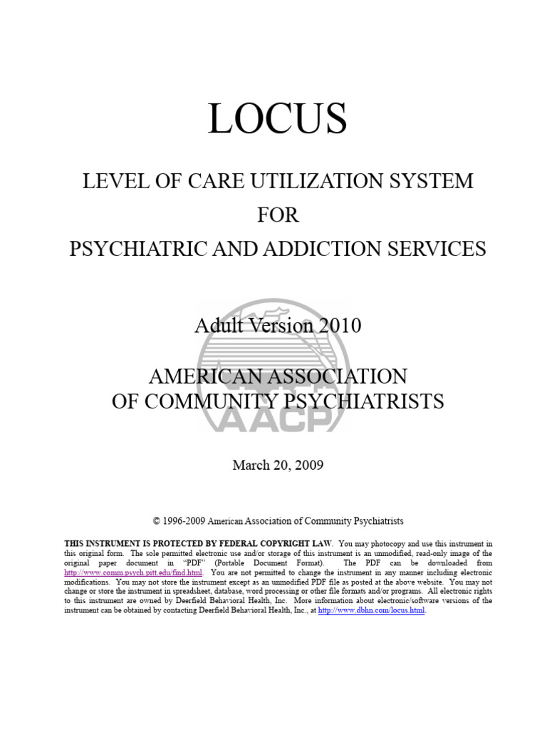 LOCUS Scoring Sheet for Care Assessment | PDF | Mental Disorder ...