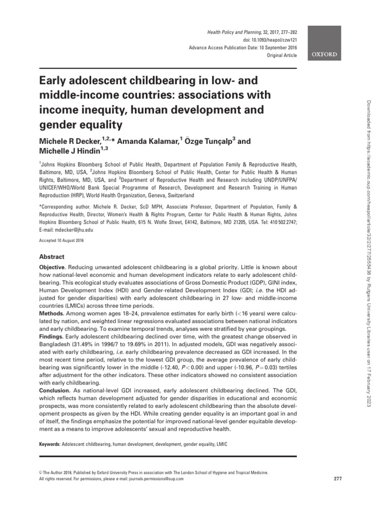 Adolescent Childbearing and Gender Equity | PDF | Social Policy ...
