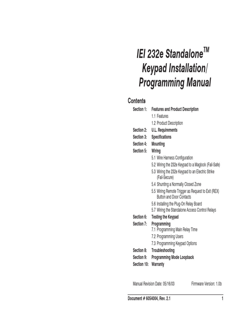 IEI 232e Keypad Installation Guide | PDF | Switch | Access Control