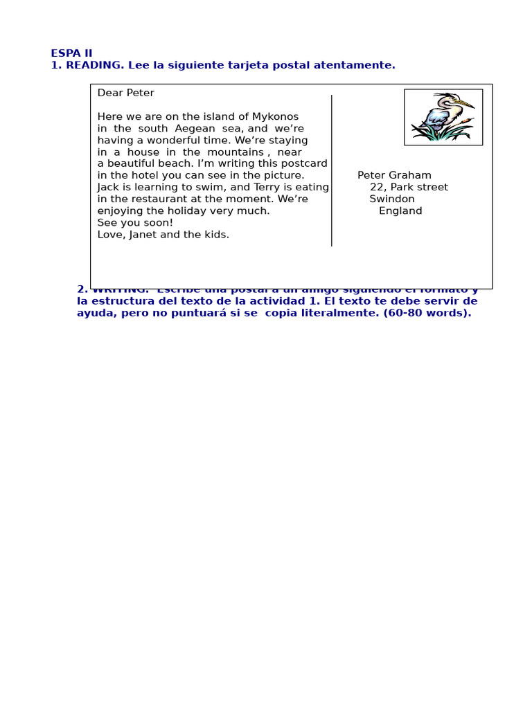 Writing A Postcard | PDF