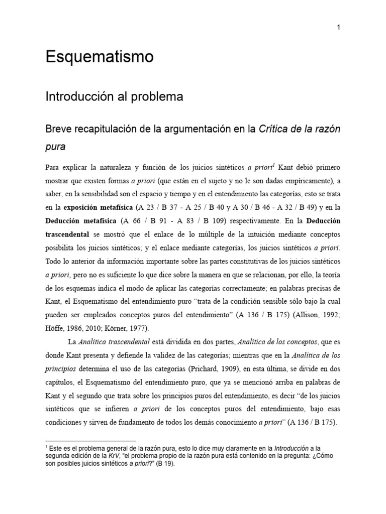Esquematismo en la Crítica de Kant | PDF | Immanuel Kant | A priori y a ...