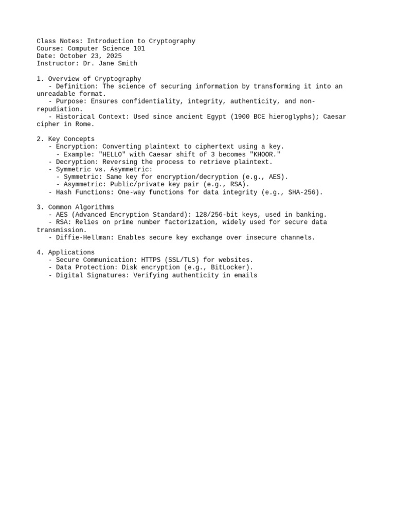 Introduction to Cryptography Notes | PDF